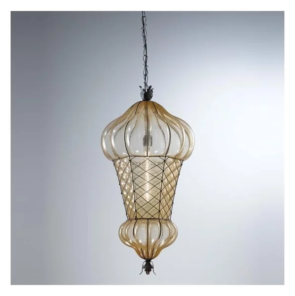 SIRU - Lampadario a sospensione con catena BABÀ 1xE27/60W/230V diametro 30 cm beige/marrone Vetro veneziano