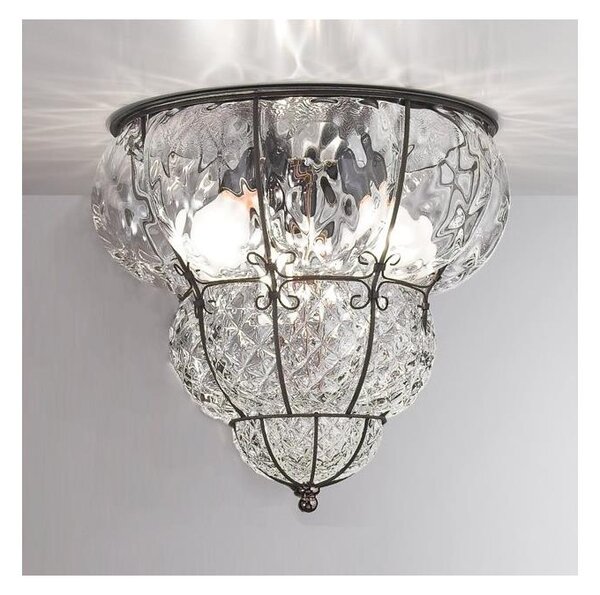 SIRU- Plafoniera CLASSIC 3xE14/40W/230V diametro 25 cm limpido/nero Vetro veneziano