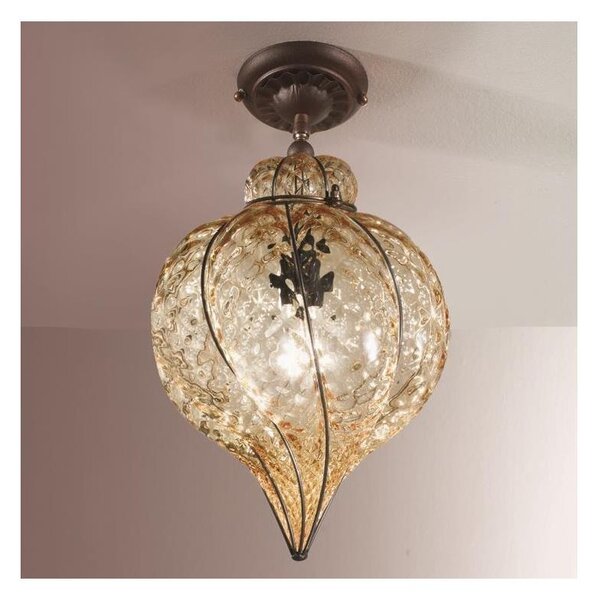 SIRU - Lampadario a plafone GOCCIA 1xE27/60W/230V pr.25 cm beige/marrone Vetro veneziano