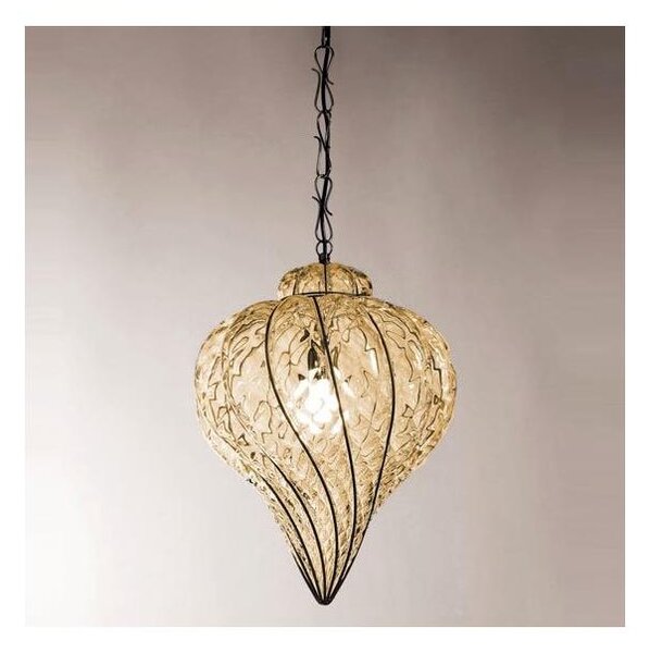 SIRU - Lampadario a sospensione con catena GOCCIA 1xE27/60W/230V pr.25 cm beige/marrone Vetro veneziano