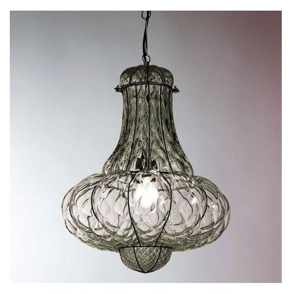 SIRU - Lampadario a sospensione con catena DOGE 1xE27/60W/230V diametro 30 cm limpido/nero Vetro veneziano