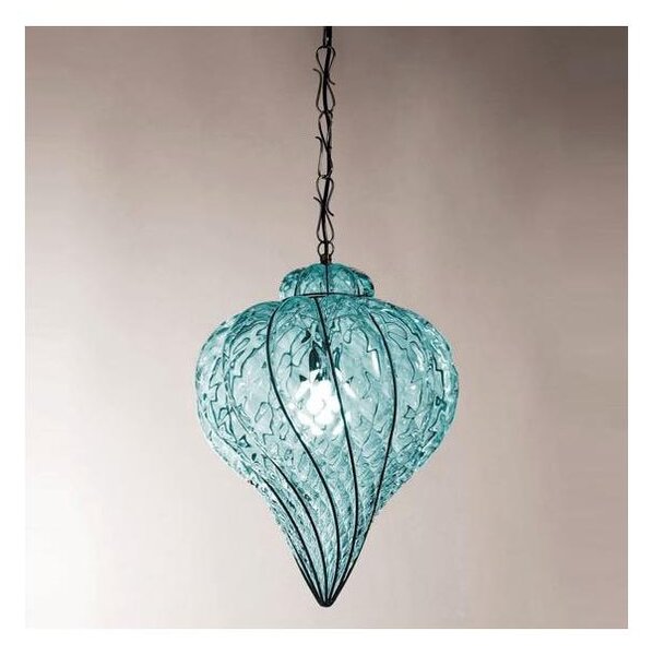 SIRU - Lampadario a sospensione con catena GOCCIA 1xE27/60W/230V diametro 25 cm blu/marrone Vetro veneziano