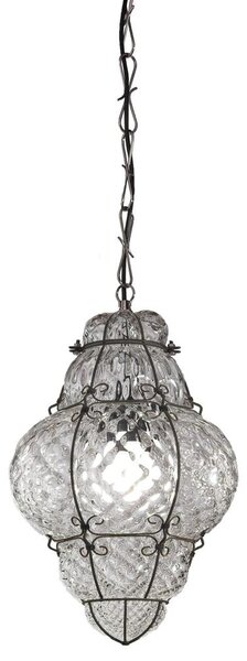 SIRU - Lampadario a sospensione con catena CLASSIC 1xE27/60W/230V diametro 30 cm limpido/nero Vetro veneziano