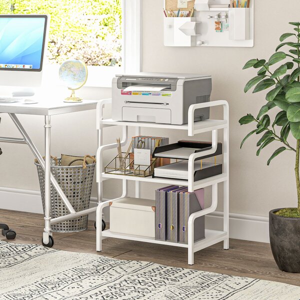 HOMCOM Scaffale Metallo per Stampante Industriale a 3 Livelli con piedini regolabili, per salotto, studio e cucina,55x40x77 cm, Bianco| Aosom Italy