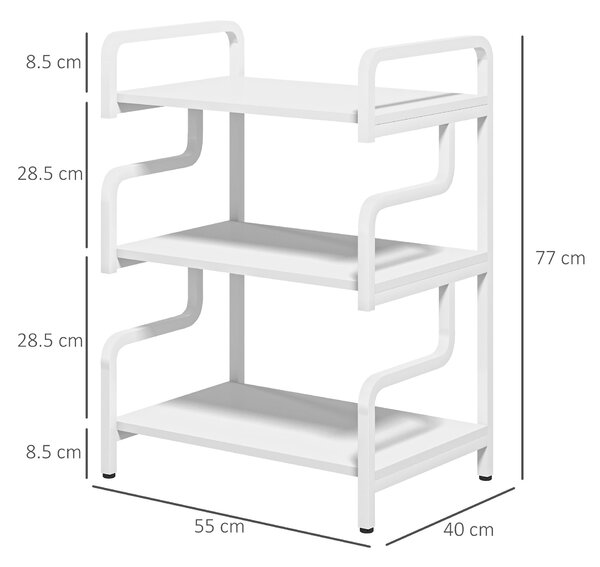 HOMCOM Scaffale Metallo per Stampante Industriale a 3 Livelli con piedini regolabili, per salotto, studio e cucina,55x40x77 cm, Bianco| Aosom Italy