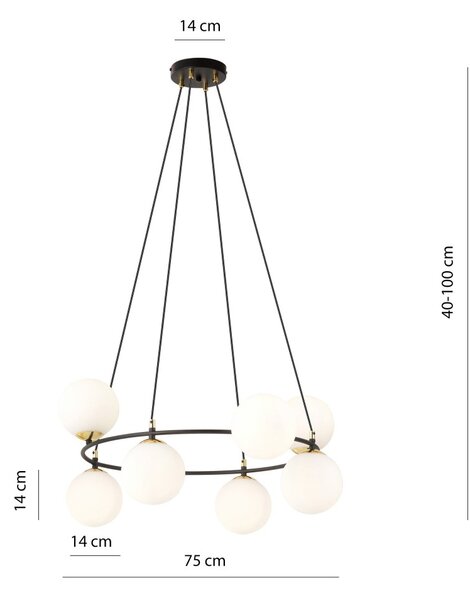 Lampadario a Sospensione AZURA 8 OPAL Colore del corpo Nero