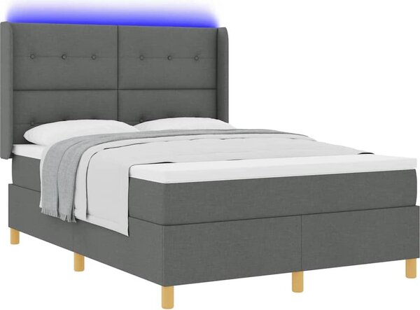 Letto a molle con strisce LED Grigio 140 x 190 cm Tessuto