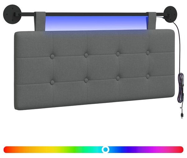 Testiera sospesa Con luce LED Grigio Scuro Tessuto