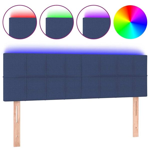 Testiera a LED Blu 144x5x78/88 cm in Tessuto