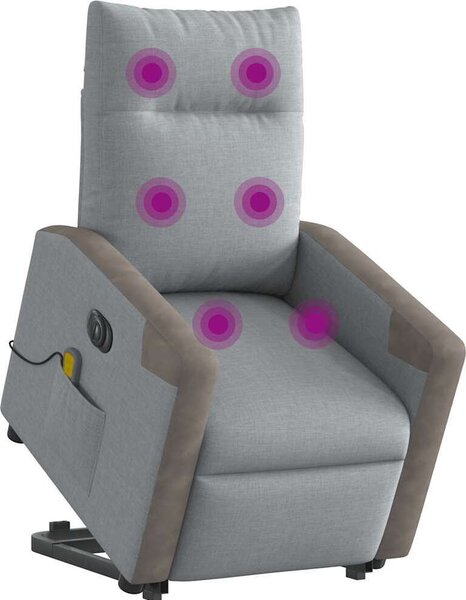 Poltrona Alzapersona Massaggi Elettrica Grigio Chiaro Tessuto