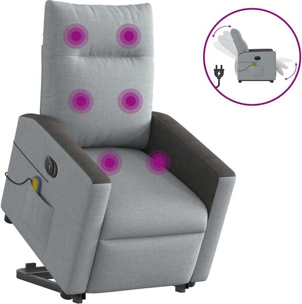 Poltrona Alzapersona Massaggi Elettrica Grigio Chiaro Tessuto