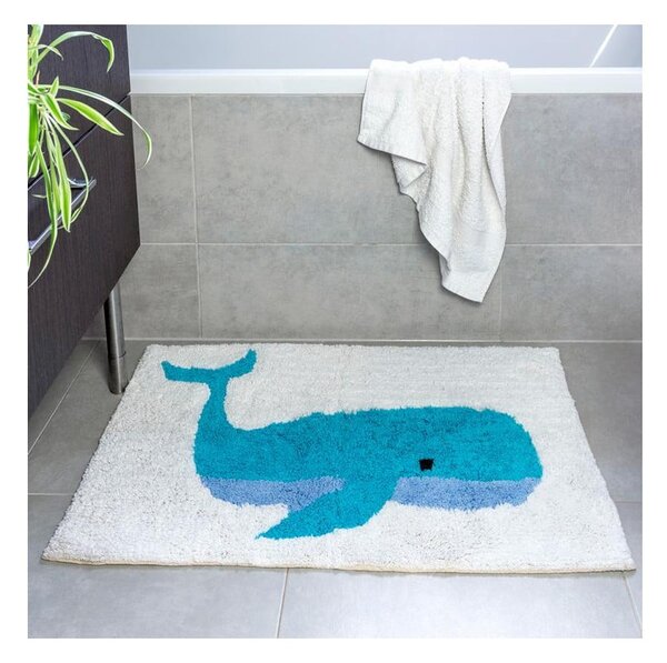 Tappetino da bagno bianco/blu 83x52,5 cm Whale - Rex London