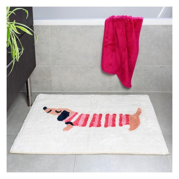 Tappetino da bagno rosso/bianco 83x52,5 cm Sausage Dog - Rex London