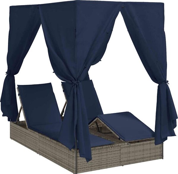 Lettino da sole doppio Nero 205 x 129 x 200 cm polyrattan