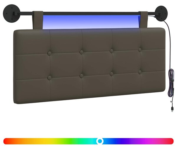 Testiera sospesa Con luce LED Grigio Pelle finta
