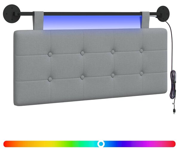 Testiera sospesa Con luce LED Grigio Chiaro Tessuto