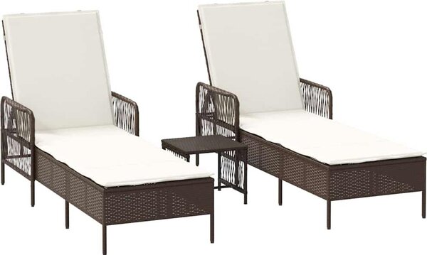 Lettino da sole 3 pcs Marrone e Bianco Crema 200 x 55 x 92 cm