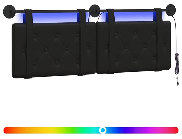 Testiera sospesa Con luce LED Nero Pelle finta