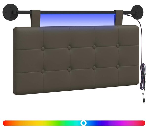 Testiera sospesa Con luce LED Grigio Pelle finta