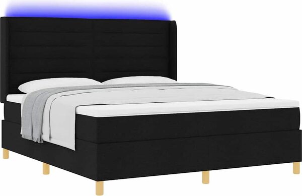 Letto a molle con strisce LED Nero 180 x 200 cm Tessuto