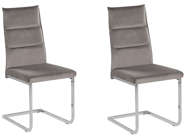 Set di 2 sedie da pranzo imbottite in velluto grigio gambe a sbalzo argento senza braccioli dal design moderno Beliani
