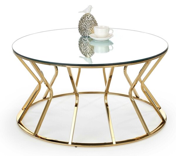 Tavolino da caffè Houston 1502 Oro, 46cm, Vetro, Round