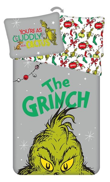 Set copripiumino e federa da bambini verde/grigio in cotone per letto singolo 200x140 cm Grinch – Jerry Fabrics