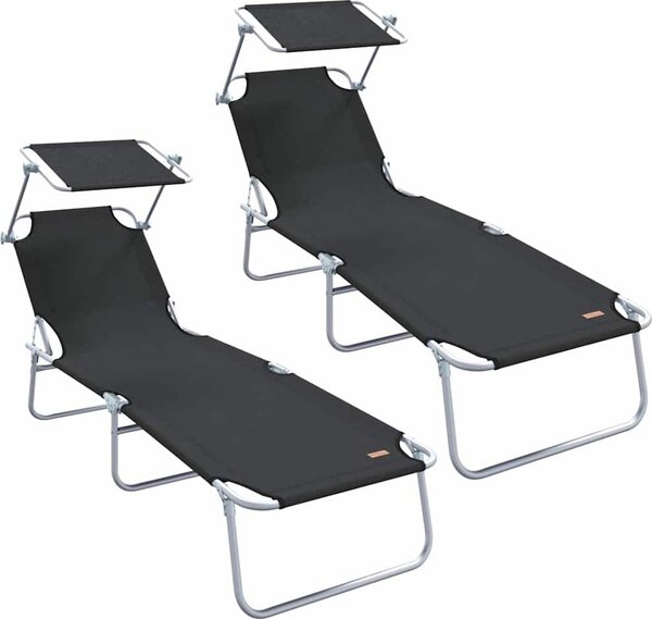 Lettino da sole 2 pcs Nero 58 x 188 x 77cm Poliestere