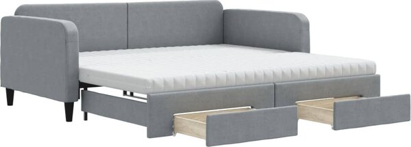 Divano Letto Estraibile Cassetti Grigio Chiaro 100x200 Tessuto