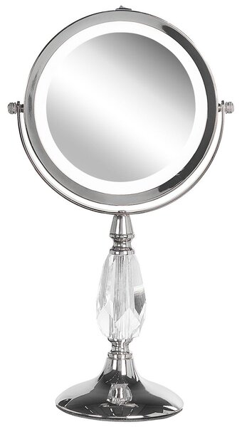 Specchio da tavolo double face per trucco a LED metallo argento ø 18 cm 1x / 5x Beliani