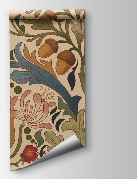 Carta da parati Motivo floreale colorato su sfondo beige, Carta da parati design, Carta da parati popolare, t01107v1 - Tapeko.it