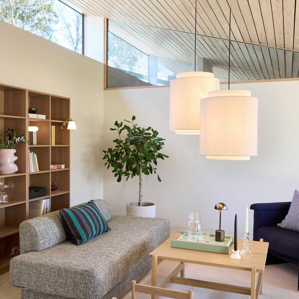 Hübsch Lampada a sospensione Sable, dimmerabile, Crema / Ambra, Soggiorno / Sala da pranzo, Tessuto / Stoffa / Seta, Design, Lampada a sospensione