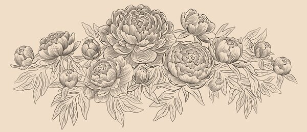 Carta da parati Disegno di fiori e foglie, Carta da parati Floreale, Carta da parati popolare, t01123 - Tapeko.it