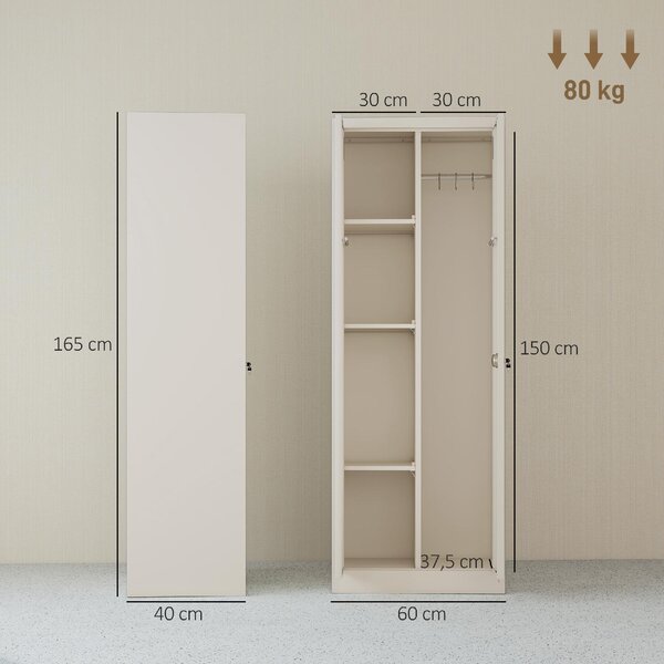VivaGarden Armadio da Esterno/Balcone in Acciaio 2 Ante 4 Ripiani Dimensioni 60x40x165 cm colore Crema