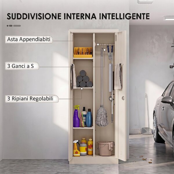 VivaGarden Armadio da Esterno/Balcone in Acciaio 2 Ante 4 Ripiani Dimensioni 60x40x165 cm colore Crema