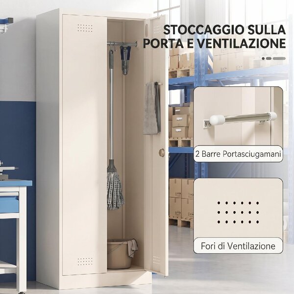 VivaGarden Armadio da Esterno/Balcone in Acciaio 2 Ante 4 Ripiani Dimensioni 60x40x165 cm colore Crema