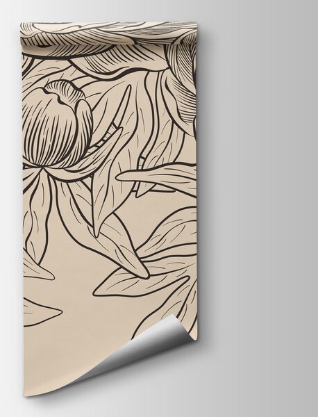 Carta da parati Disegno di fiori e foglie, Carta da parati Floreale, Carta da parati popolare, t01123 - Tapeko.it