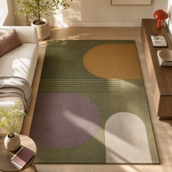 Tappeto verde in lana tessuto a mano 120x180 cm Lozenge – Flair Rugs