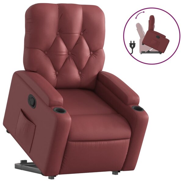 Poltrona Alzapersona Reclinabile Rosso Vino in Pelle finta