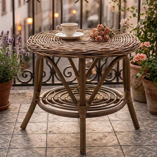 Tavolino Rattan "Koboo Grey" Ø 65 cm, grigio, tavolino da salotto, tavolino da caffè, tavolino da soggiorno