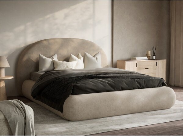 Letto matrimoniale imbottito beige con contenitore con rete inclusa 160x200 cm Maumere – Maison de Rêve