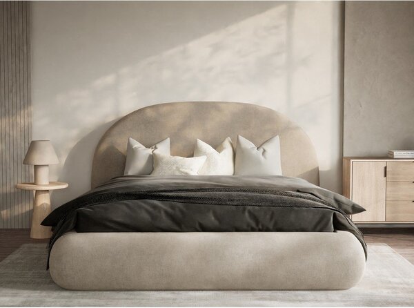 Letto matrimoniale imbottito beige con contenitore con rete inclusa 160x200 cm Maumere – Maison de Rêve