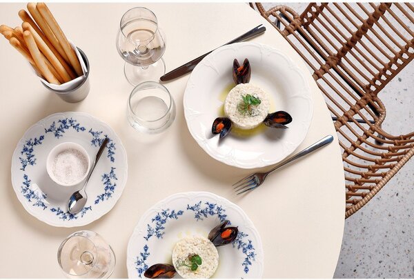 Piatto fondo bianco/blu in porcellana ø 23,5 cm Retro – BonBistro