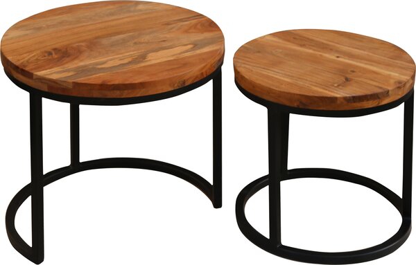 ByLIVING Tavolino a due ripiani Selma, larghezza 50 e 40 cm, acacia, struttura in metallo nero