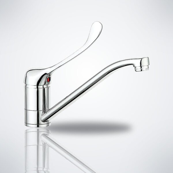 Miscelatore da cucina a due maniglie, rubinetto per lavello, ideale per cucine, studi medici e cliniche. Prolunga di 226 mm, girevole a 360°