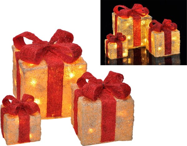 Scatole regalo HI LED con nastri rossi 3 pz