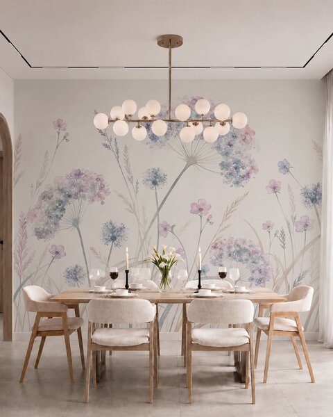 Carta da parati Fiori di campo nei delicati toni del blu e del lilla, Carta da parati Acquerello, w05731 : Uwalls.it