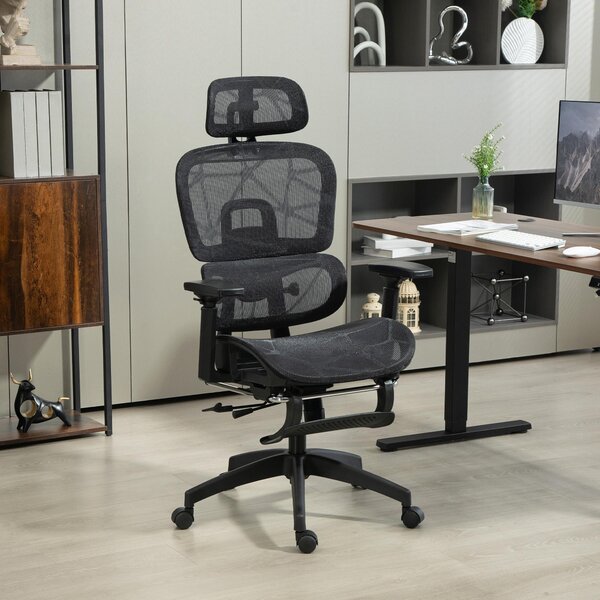 Sedia da ufficio Sweiko, sedia ergonomica per scrivania con rivestimento in rete, regolabile, con rotelle, dotata di braccioli e poggiatesta, colore nero