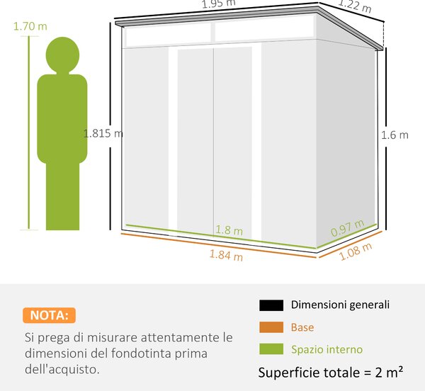 Outsunny Casetta da Giardino Porta Attrezzi con 4 Finestre e 2 Ganci, in Acciaio Zincato, 195x122x181.5 cm, Grigio