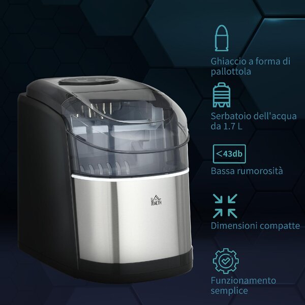 DecHome Macchina del Ghiaccio Autopulente da 9 Cubetti in 6-12 Minuti in PP e Acciaio Inox 24.2x35.3x33 cm colore Nero - 0BKAM468
